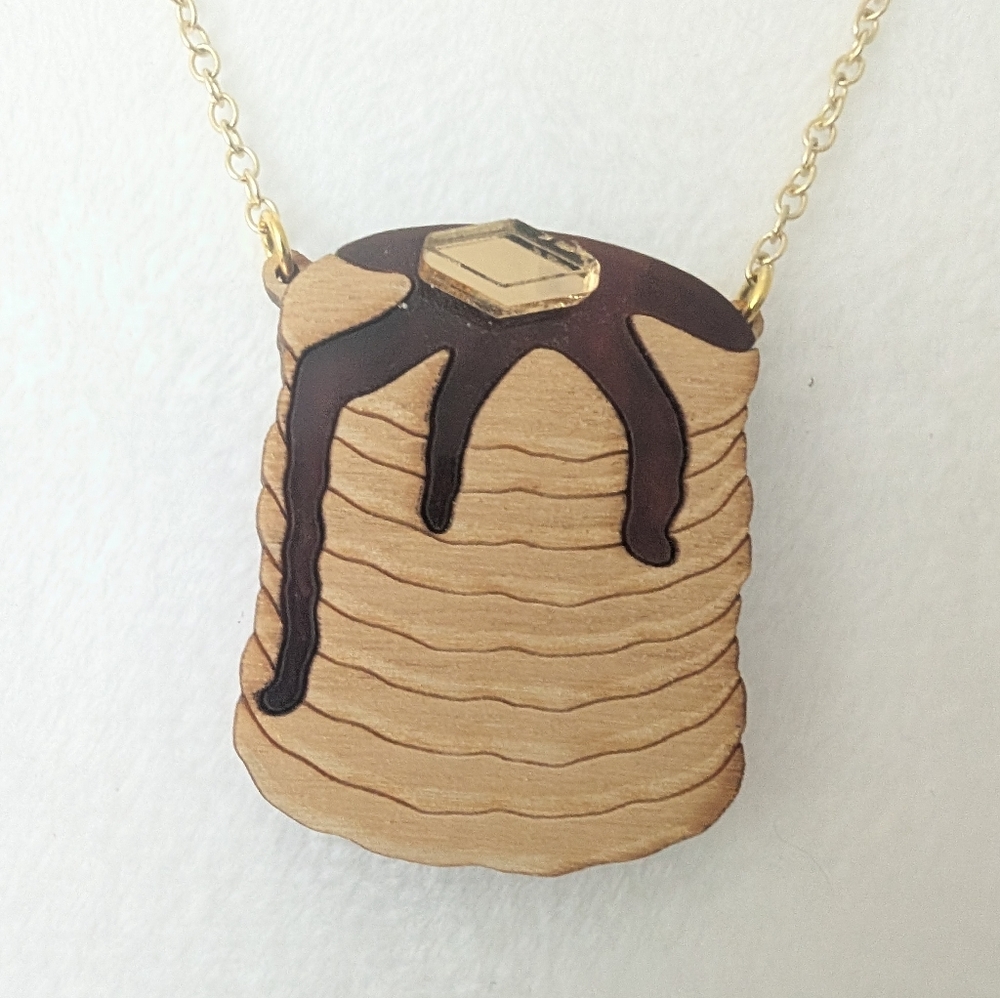 Vinca Batter Than The Rest Lasercut Wood And Acrylic Pancake Necklace